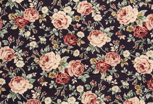 Fototapeta Cotton fabric in vintage roses pattern for background or texture