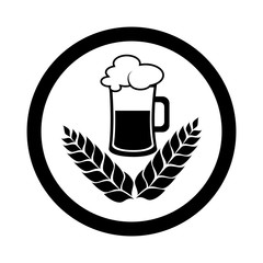 circular emblem with monochrome beer glass vector illustration