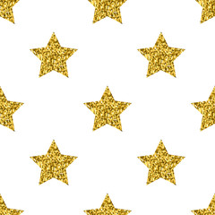 Vector golden glitter stars white seamless pattern