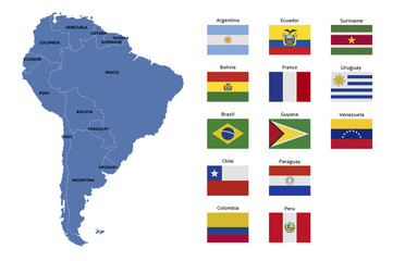 south america map and flags