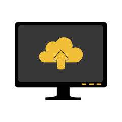 monochrome screen with cloud upload service vector illustration