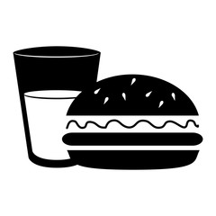 silhouette glass cup drink and hamburguer food vector illustration