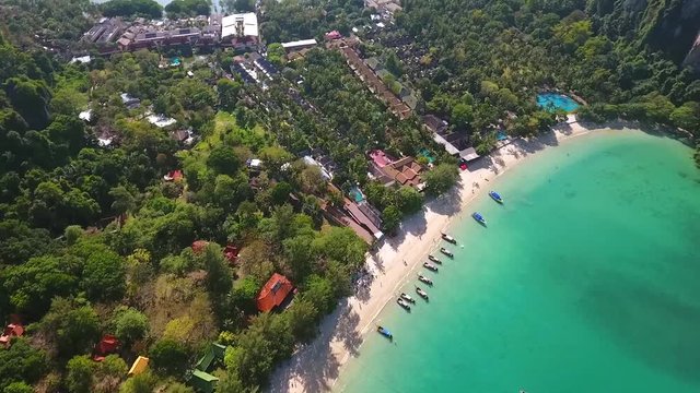 Aerial: Railey beach, Krabi, Thailand. HD slowmotion.