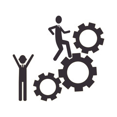 silhouette gear wheel icon and men figure vector illustration