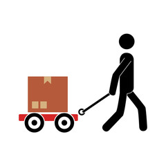 pictogram of man and hand truck and packages vector illustration