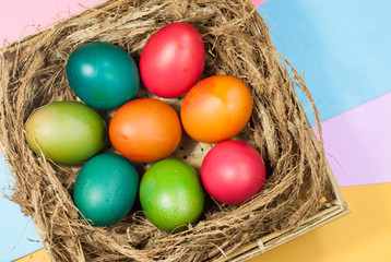 Naklejka na ściany i meble Easter egg decorating colorful backgrounds variety of bright colors