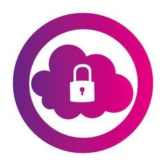 color circular emblem with secure padlock cloud service vector illustration