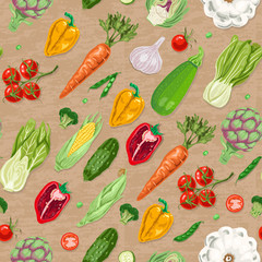 Seamless pattern with colored vegetables