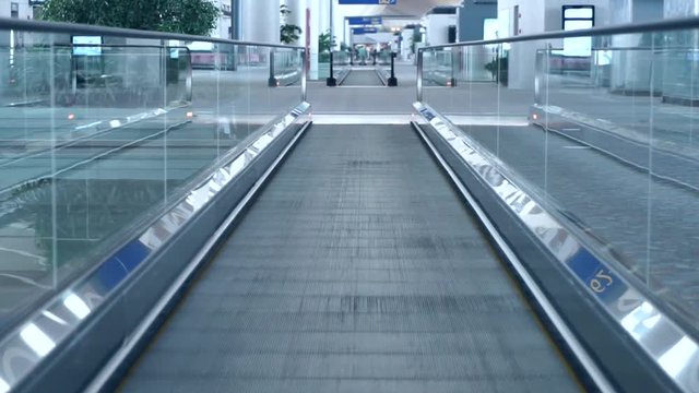 Modern escalator in the international airport terminal, Shanghai