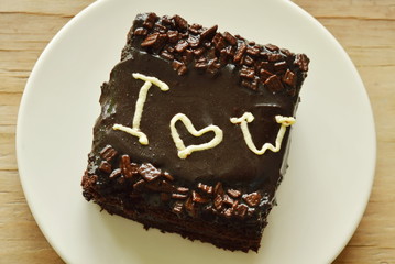 chocolate butter cake decorate I love you for valentine day on dish