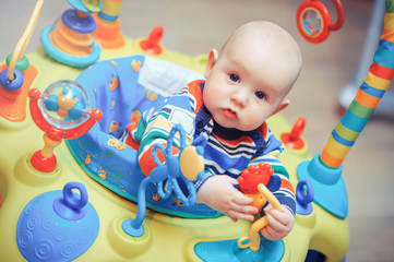 the baby played with toys