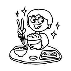 man enjoy eating Japanese food - illustration vector doodle hand drawn, isolated on white background