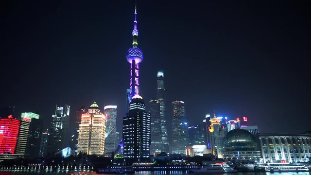 Modern Shanghai skyscrapers with beautiful light view at night