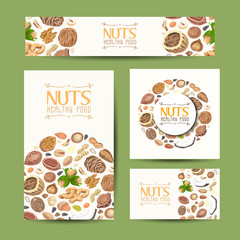 Set of vector cards with nuts and seeds