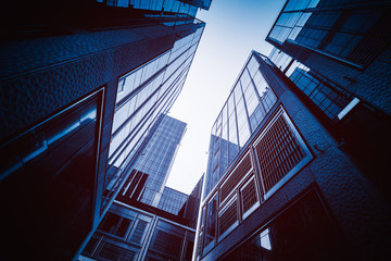 low angle view of skyscrapers in city of China.