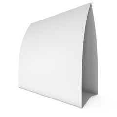 Blank paper tent card. 3d render illustration isolated. Table card mock up on white background.