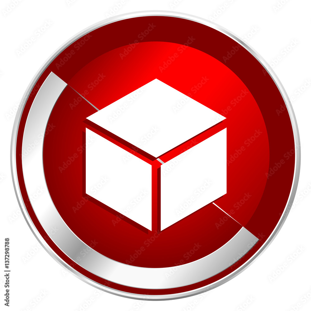 Fototapete Box red web icon. Metal shine silver chrome border round button isolated on white background. Circle modern design abstract sign for smartphone applications.
