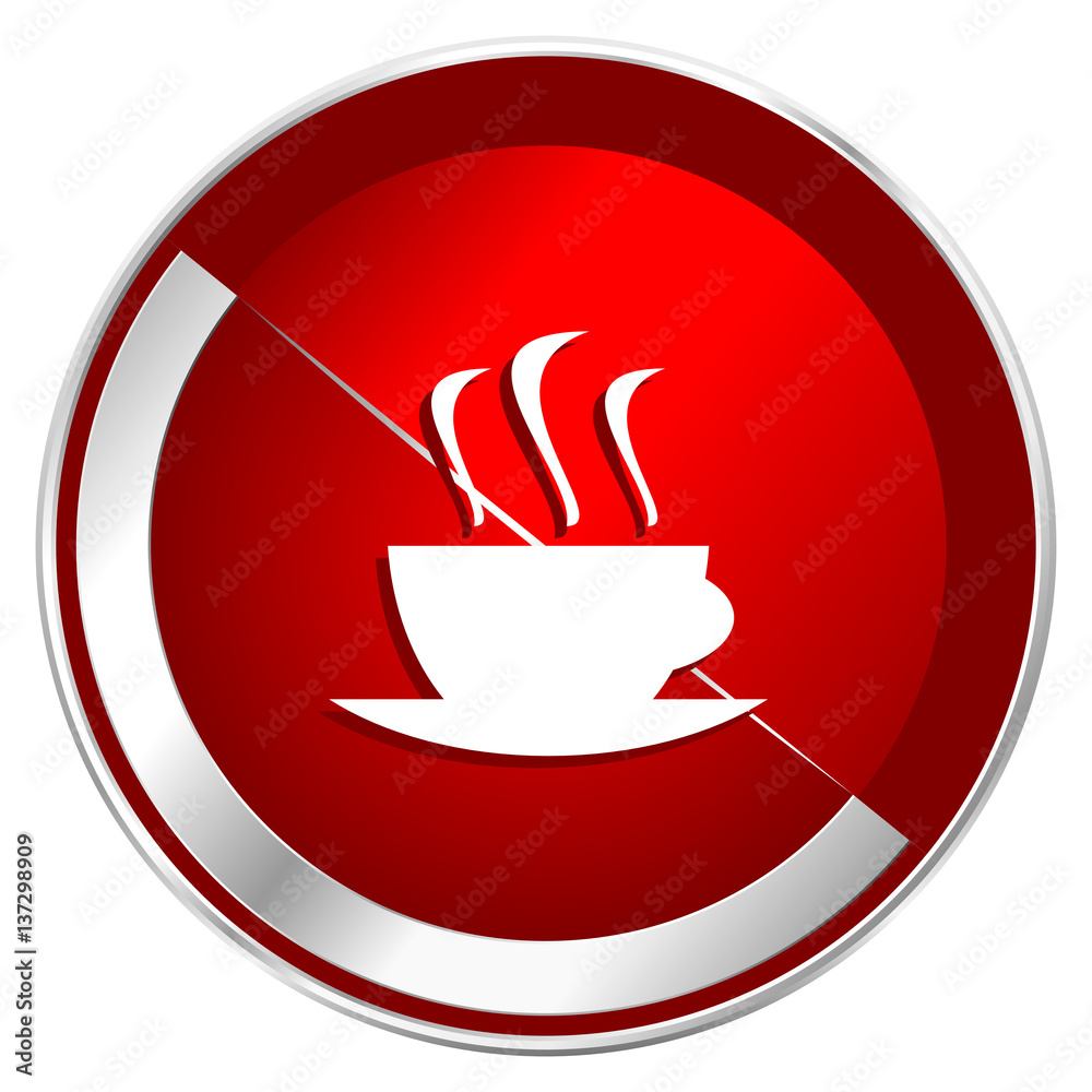 Poster espresso red web icon. metal shine silver chrome border round button isolated on white background. c
