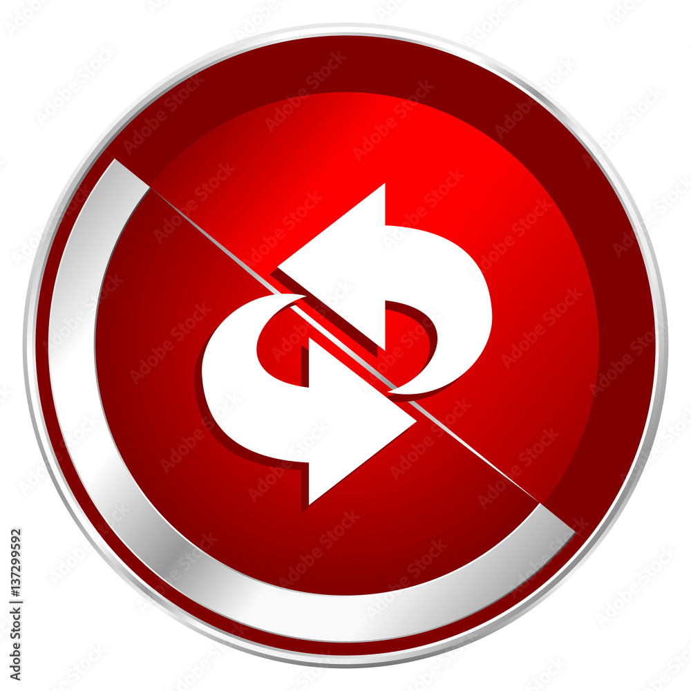 Poster Rotation red web icon. Metal shine silver chrome border round button isolated on white background. Circle modern design abstract sign for smartphone applications.