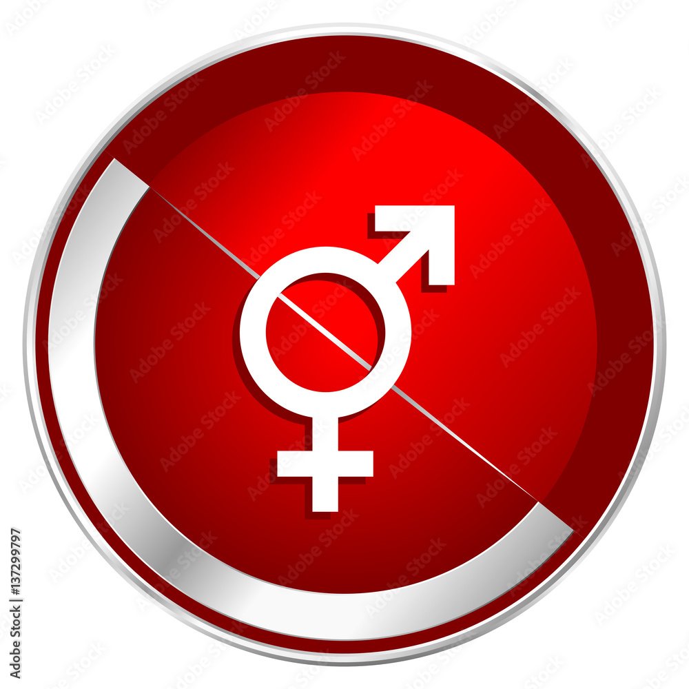 Poster sex red web icon. metal shine silver chrome border round button isolated on white background. circle