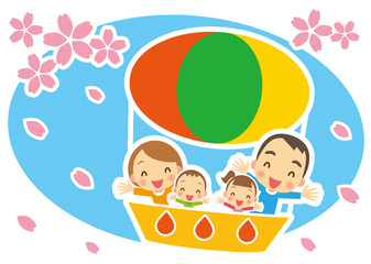 さくら　気球で空の旅を楽しむ家族