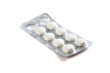 Blister pack of pills isolated on white background,
