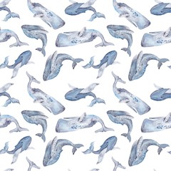 Seamless Texture with Watercolor Whales 