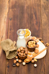 Cereal milk walnuts almonds and macadamia