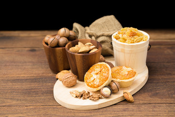 almonds cake and almonds nut.