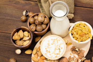 Cereal milk walnuts almonds and macadamia