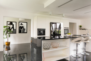 Villa interior with open kitchen