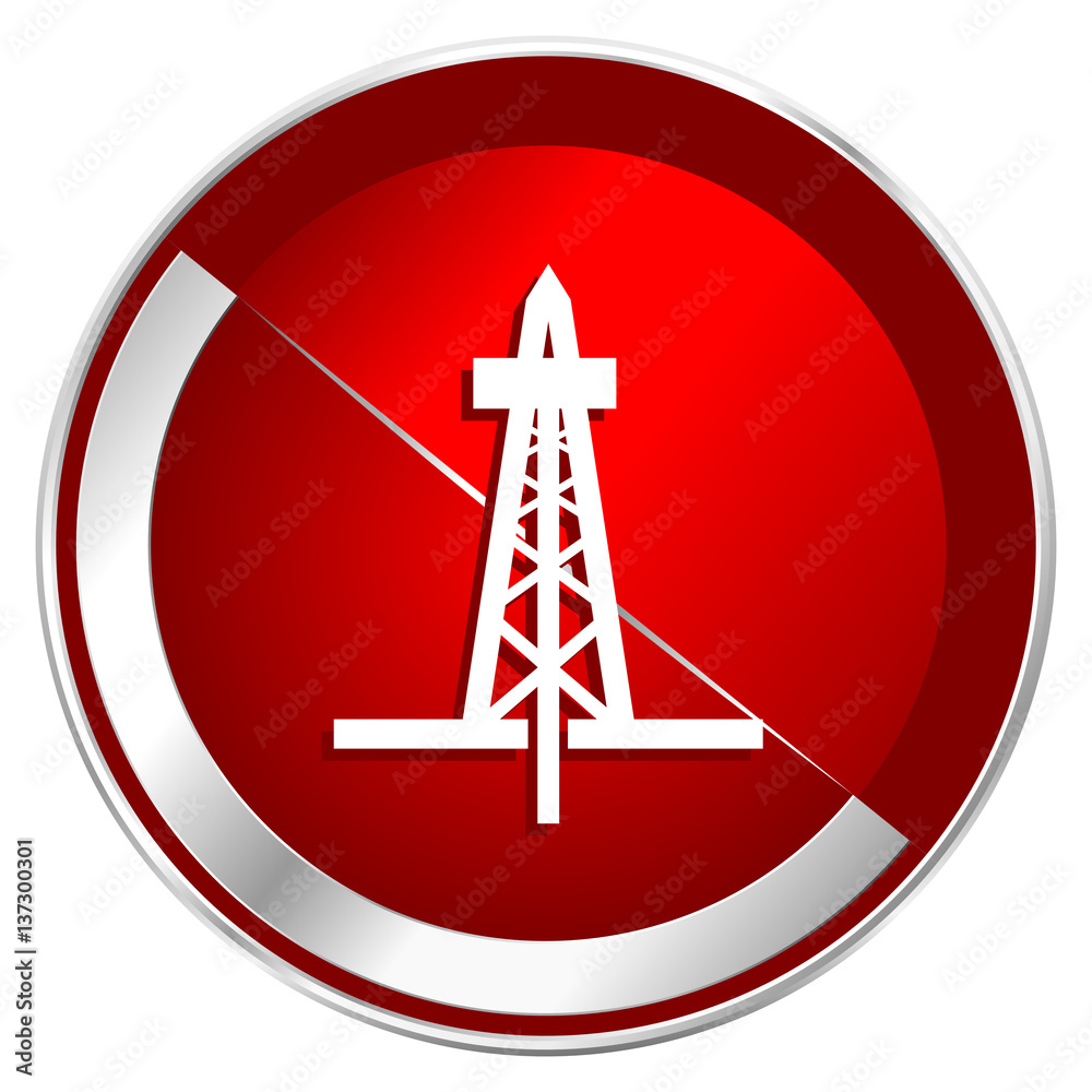 Aufkleber Drilling red web icon. Metal shine silver chrome border round button isolated on white background. Circle modern design abstract sign for smartphone applications.