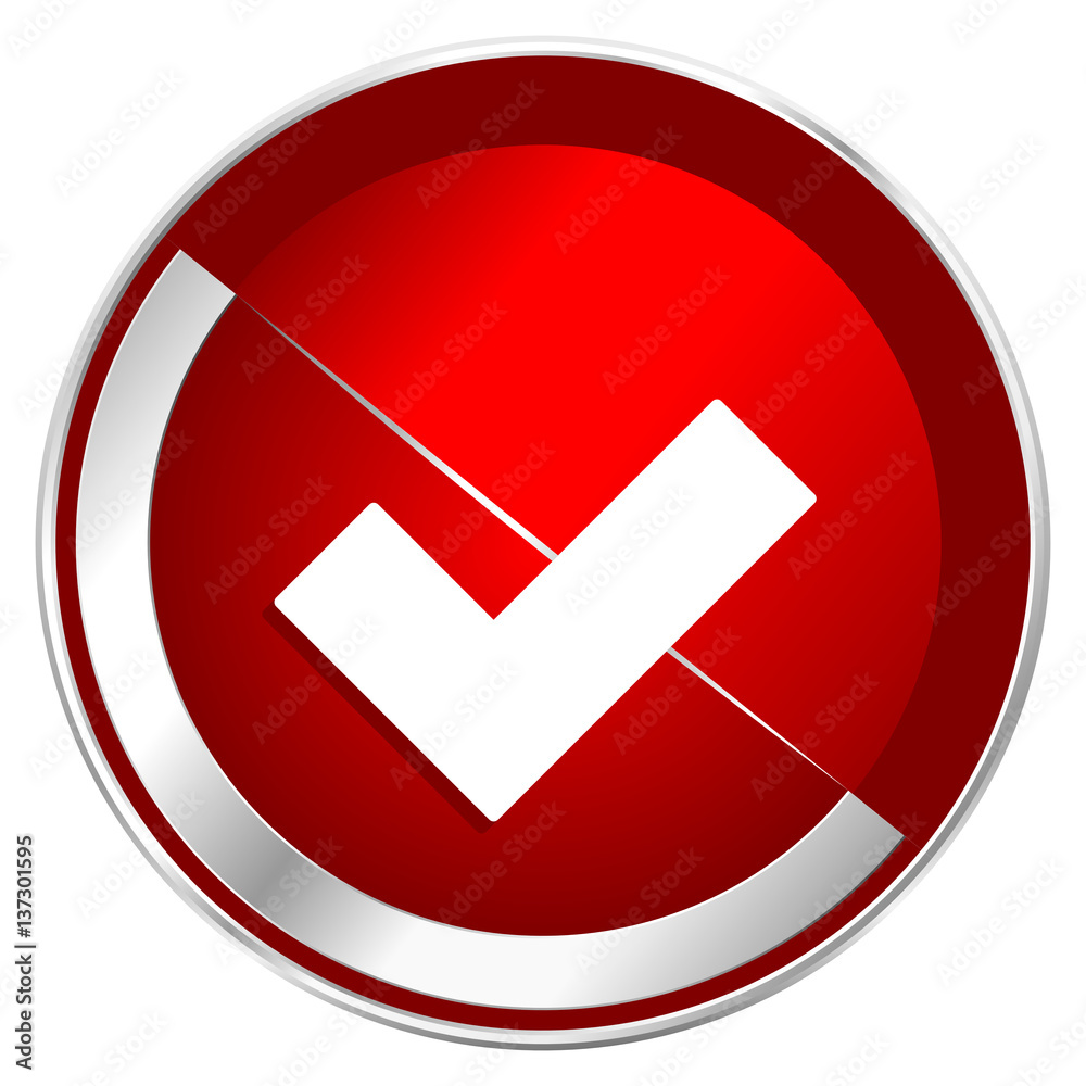 Poster accept red web icon. metal shine silver chrome border round button isolated on white background. cir