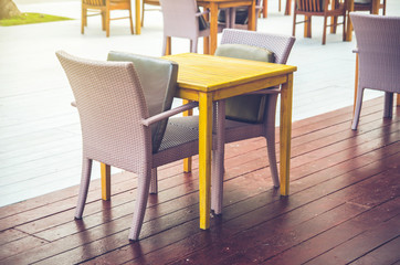Interior wood chair in cafe outdoor