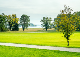 Green trees in Herrenchiemsee palace park