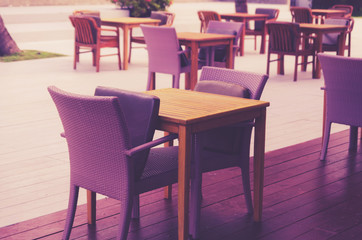 Fototapeta na wymiar Interior wood chair in cafe outdoor