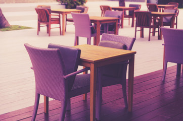Interior wood chair in cafe outdoor