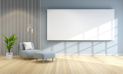 Modern room interior design ,blue sofa with gray wall ,interior design ,3d render