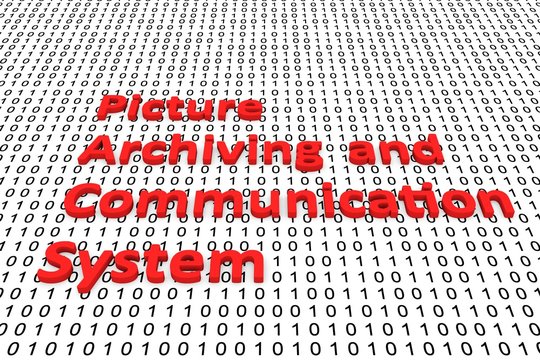 picture archiving and communication system in the form of binary code, 3D illustration