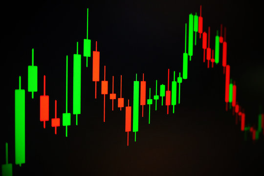 Stock Forex green and red graph with black background , Forex market , trading.