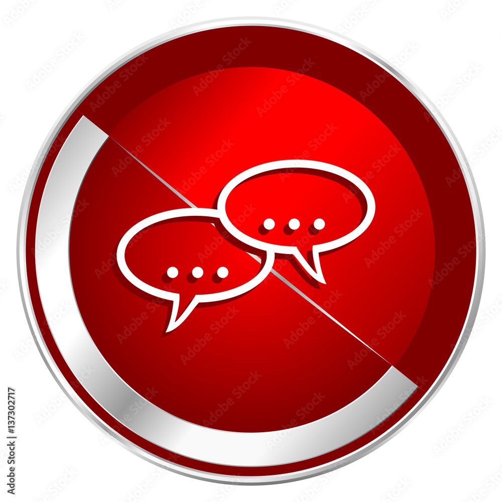 Poster Forum red web icon. Metal shine silver chrome border round button isolated on white background. Circle modern design abstract sign for smartphone applications.