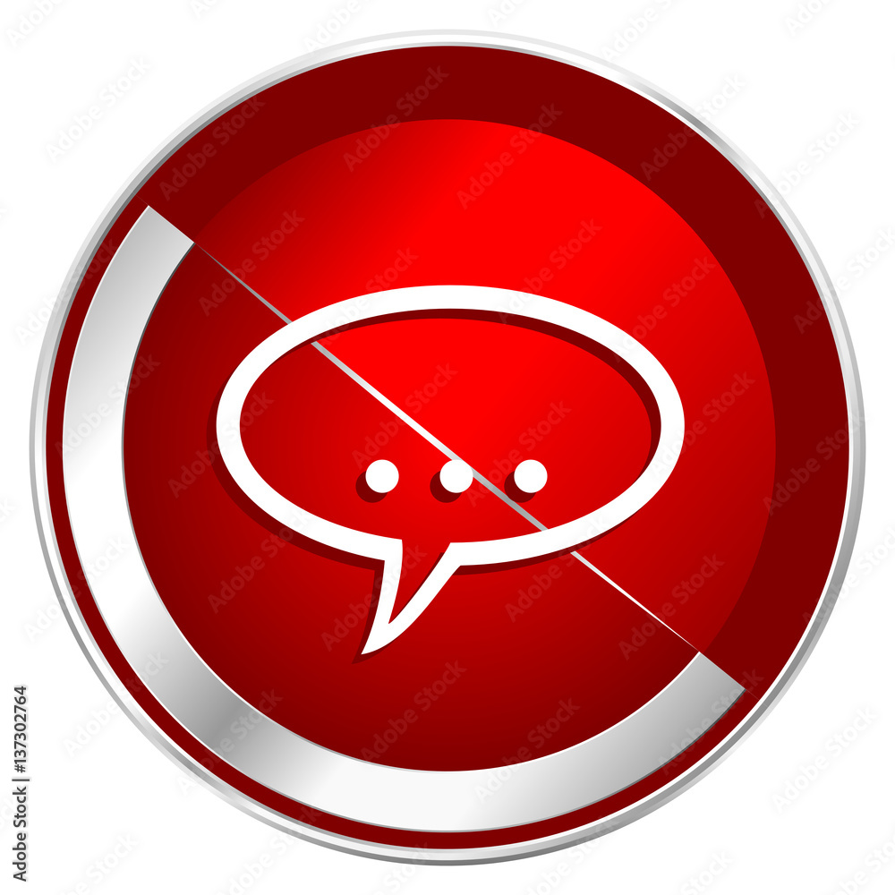Poster forum red web icon. metal shine silver chrome border round button isolated on white background. circ