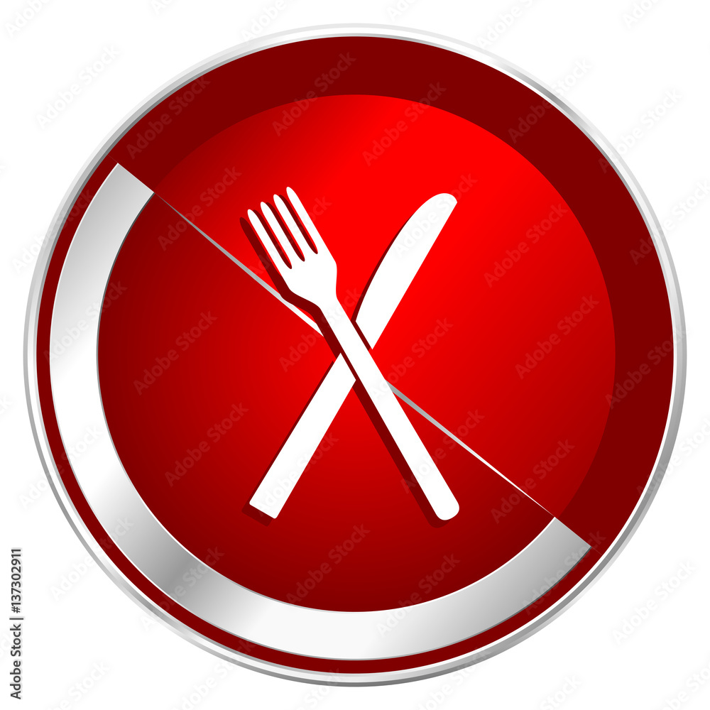 Aufkleber restaurant red web icon. metal shine silver chrome border round button isolated on white background.