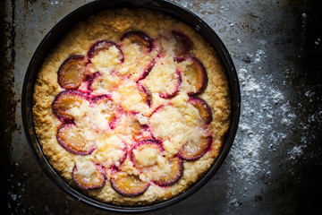 Plum Cake - Top View Dark Food Photography Style Photo