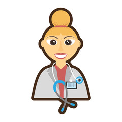 Fototapeta premium doctor female bun hair stethoscope and id card vector illustration eps 10