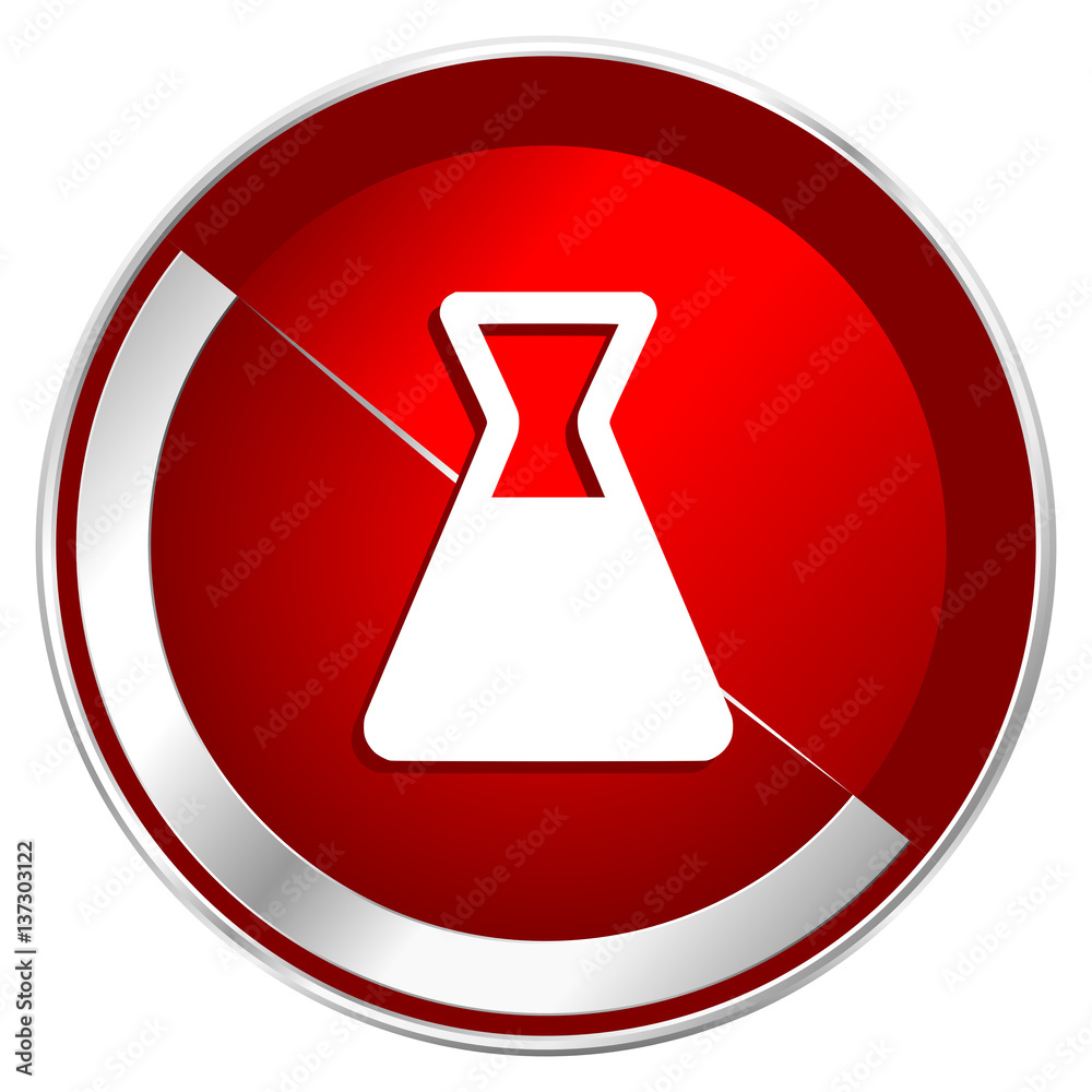 Poster Laboratory red web icon. Metal shine silver chrome border round button isolated on white background. Circle modern design abstract sign for smartphone applications.