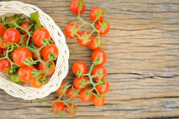 Hipster tone Top view group of tomato on old wood background, selective and soft focus