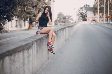 young girl walking in the city