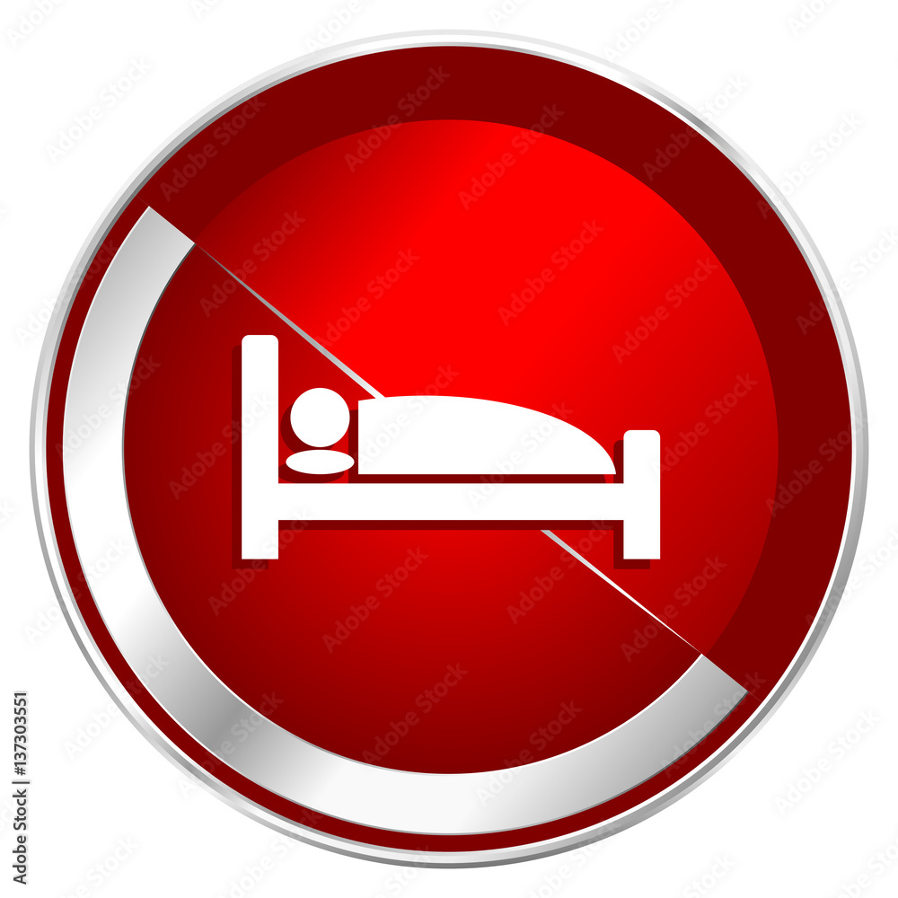 Aufkleber hotel red web icon. metal shine silver chrome border round button isolated on white background. circ
