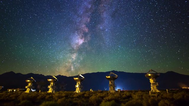 Astro Timelapse of Milky Way over Array of Radio Observatories -Tilt Up-